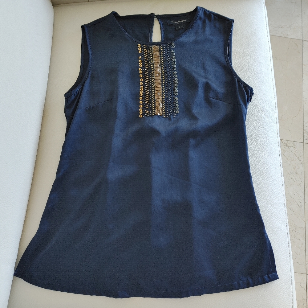 Banana Republic Silky Sequined Tank - Navy Blue with Metallic Design - Size 2